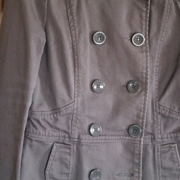 Divided by H&M Double-Breasted Twill Denim Military Jacket Coat - Gray, Size 8 - Picture 6 of 15